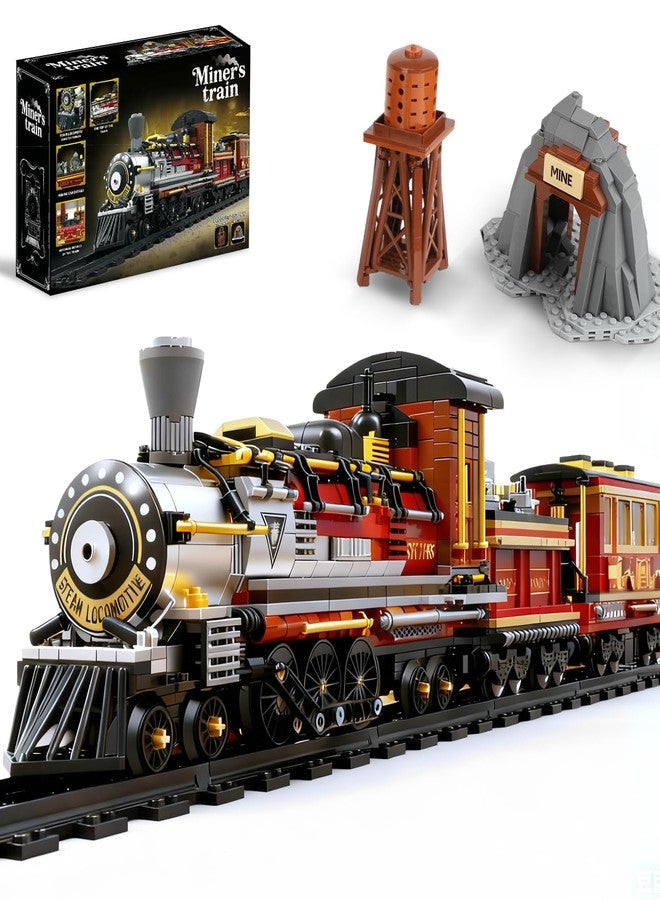 Mov stone Western Mining Steam Train Building Blocks, West Articulated Locomotive Brick Set - Compatible with Lego Train Set, Premium Model Train Gift for Adult Collectors - Image 1